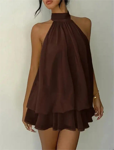 New Women's Halter Neck Dress Backless Tie-Front Chiffon Sheer Mini Skirt Fashionable Sexy Y2K Vintage Cute Party Birthday Dress