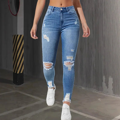 Fashion Skinny Ripped Jeans for Women-Stretchy High Waisted