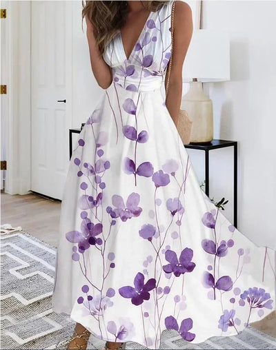 Summer Women's Fashion V-Neck Sleeveless High Waist Long Dress