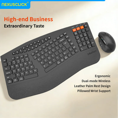 NexusClick Ergonomic Wireless Keyboard Mouse Combo,Split Keyboard,Vertical Mice,2.4G/BT,Type-C Rechargeable for Office PC Laptop