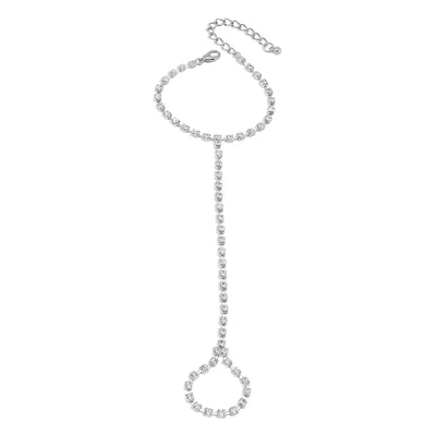 Full Rhinestone Finger Bracelet with Crystal Hand Chain for Women-Adjustable