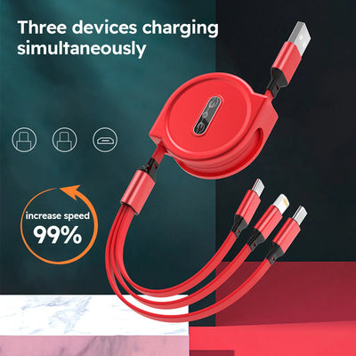 3 In 1 Retractable USB Cable Data Cord For iPhone-Multi Port Charging Adapter