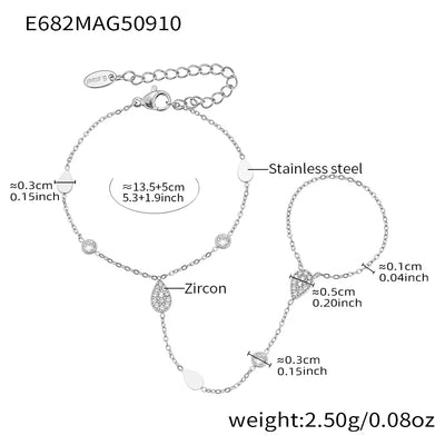 Dainty Hand Chain Bracelets In Stainless Steel with 18k Gold Plate and Cubic Zirconia