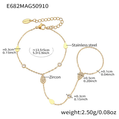 Dainty Hand Chain Bracelets In Stainless Steel with 18k Gold Plate and Cubic Zirconia
