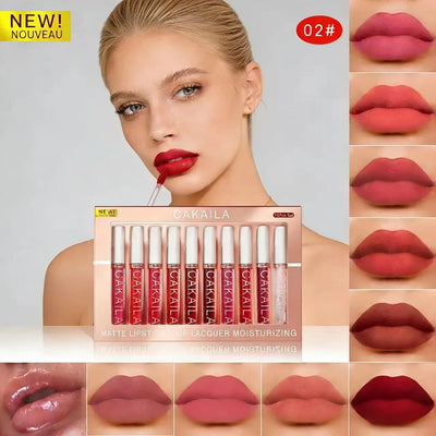 Matte Liquid Lipstick 10pc/set, Waterproof Velvet Long Lasting Lip Gloss