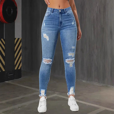 Fashion Skinny Ripped Jeans for Women-Stretchy High Waisted
