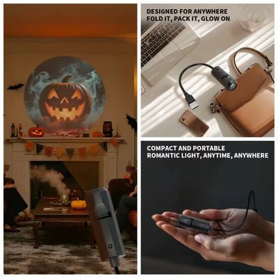 Projection Light 5V USB Night Lamp Halloween  Ambiance Night Light Skull Ghost Spider Bat Switchable Pattern Projection Lighting