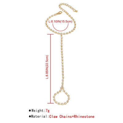 Full Rhinestone Finger Bracelet with Crystal Hand Chain for Women-Adjustable