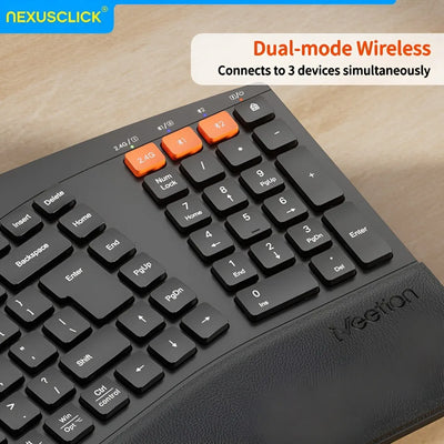 NexusClick Ergonomic Wireless Keyboard Mouse Combo,Split Keyboard,Vertical Mice,2.4G/BT,Type-C Rechargeable for Office PC Laptop