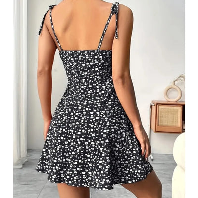 Women's Summer Fashion Floral Print Short Dress With Adjustable Shoulder Straps