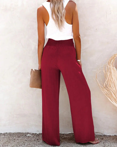 2026 Women's Casual Pants-High Waist-Button Fly-Pockets-Wide Leg
