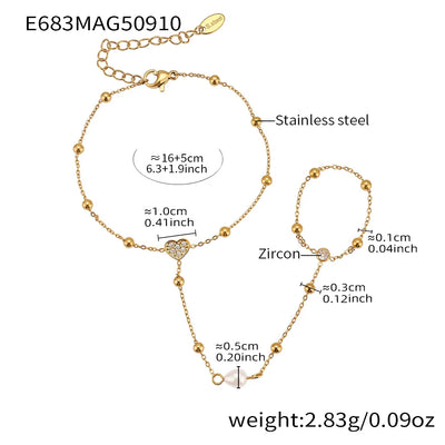 Dainty Hand Chain Bracelets In Stainless Steel with 18k Gold Plate and Cubic Zirconia