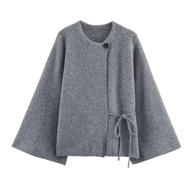 Woman's Fashion Knitted Belt Decoration Jacket-Casual Long Sleeve