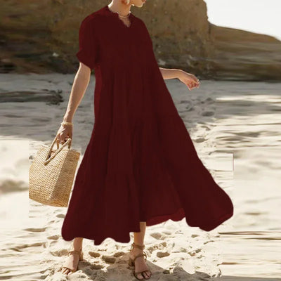 Summer Bohemian Dresses For Women V Neck Casual Long Dress, Plus Sizes