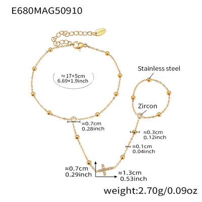Dainty Hand Chain Bracelets In Stainless Steel with 18k Gold Plate and Cubic Zirconia