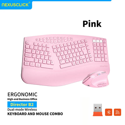 NexusClick Ergonomic Wireless Keyboard Mouse Combo,Split Keyboard,Vertical Mice,2.4G/BT,Type-C Rechargeable for Office PC Laptop