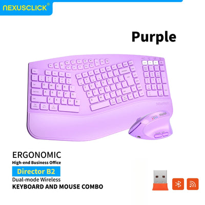 NexusClick Ergonomic Wireless Keyboard Mouse Combo,Split Keyboard,Vertical Mice,2.4G/BT,Type-C Rechargeable for Office PC Laptop