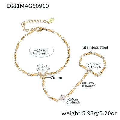 Dainty Hand Chain Bracelets In Stainless Steel with 18k Gold Plate and Cubic Zirconia