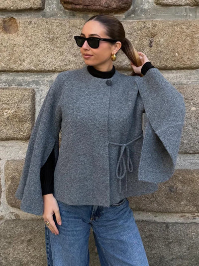 Woman's Fashion Knitted Belt Decoration Jacket-Casual Long Sleeve