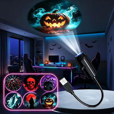 Projection Light 5V USB Night Lamp Halloween  Ambiance Night Light Skull Ghost Spider Bat Switchable Pattern Projection Lighting