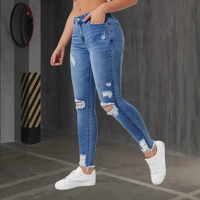 Fashion Skinny Ripped Jeans for Women-Stretchy High Waisted