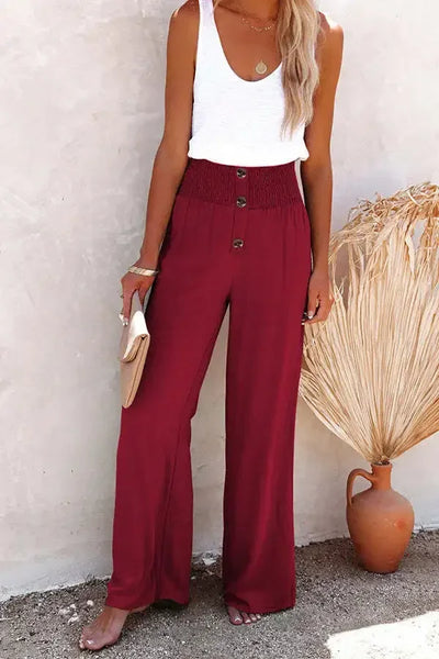 2026 Women's Casual Pants-High Waist-Button Fly-Pockets-Wide Leg