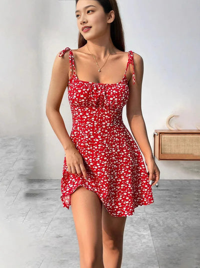 Women's Summer Fashion Floral Print Short Dress With Adjustable Shoulder Straps