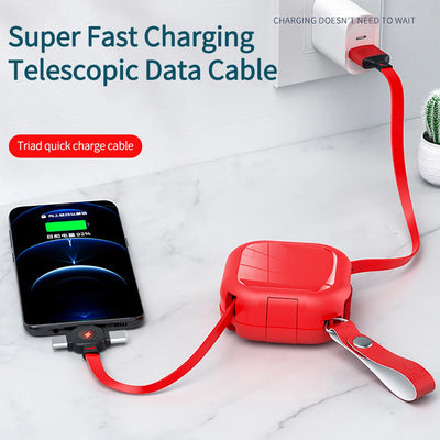 Retractable 3 in 1 USB Fast Charge Data Cable for iPhone