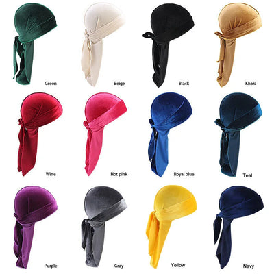 New Unisex Solid Color Soft Velvet Long tail Pirate Hat Breathable Bandana