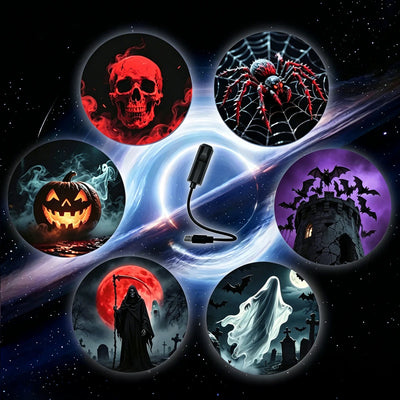 Projection Light 5V USB Night Lamp Halloween  Ambiance Night Light Skull Ghost Spider Bat Switchable Pattern Projection Lighting