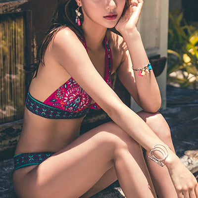 Women Vintage Ethnic Print Bohemian Bikini Sets