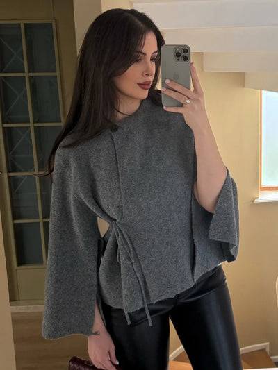 Woman's Fashion Knitted Belt Decoration Jacket-Casual Long Sleeve