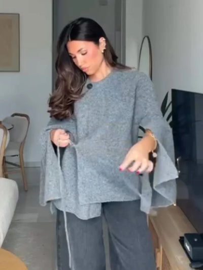 Woman's Fashion Knitted Belt Decoration Jacket-Casual Long Sleeve