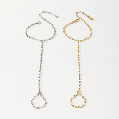 Full Rhinestone Finger Bracelet with Crystal Hand Chain for Women-Adjustable