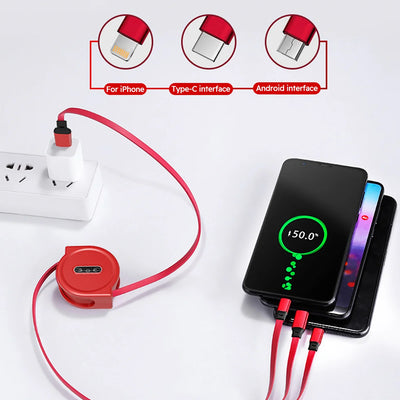 3 In 1 Retractable USB Cable Data Cord For iPhone-Multi Port Charging Adapter