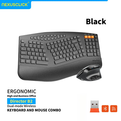 NexusClick Ergonomic Wireless Keyboard Mouse Combo,Split Keyboard,Vertical Mice,2.4G/BT,Type-C Rechargeable for Office PC Laptop