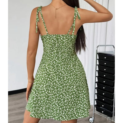 Women's Summer Fashion Floral Print Short Dress With Adjustable Shoulder Straps