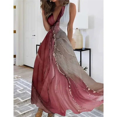 Summer Women's Fashion V-Neck Sleeveless High Waist Long Dress