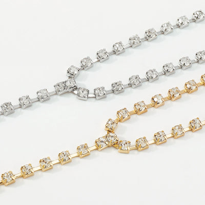 Full Rhinestone Finger Bracelet with Crystal Hand Chain for Women-Adjustable