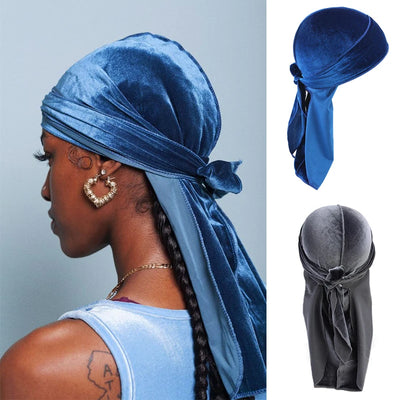 New Unisex Solid Color Soft Velvet Long tail Pirate Hat Breathable Bandana