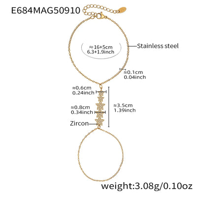Dainty Hand Chain Bracelets In Stainless Steel with 18k Gold Plate and Cubic Zirconia