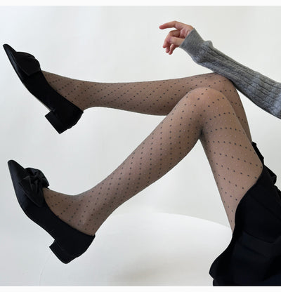 Spring And Autumn Sexy Lingge Summer Thin Color Dot Contrast Jacquard Silk Socks-Grey Pink Dot Base Socks