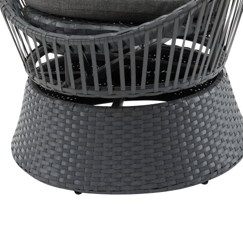 Dark gray woven chair with cushioned seat on a white background