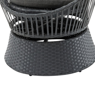 Dark gray woven chair with cushioned seat on a white background