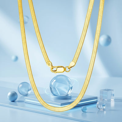 925 Sterling Silver Elegant Gold Herringbone Chain Necklace