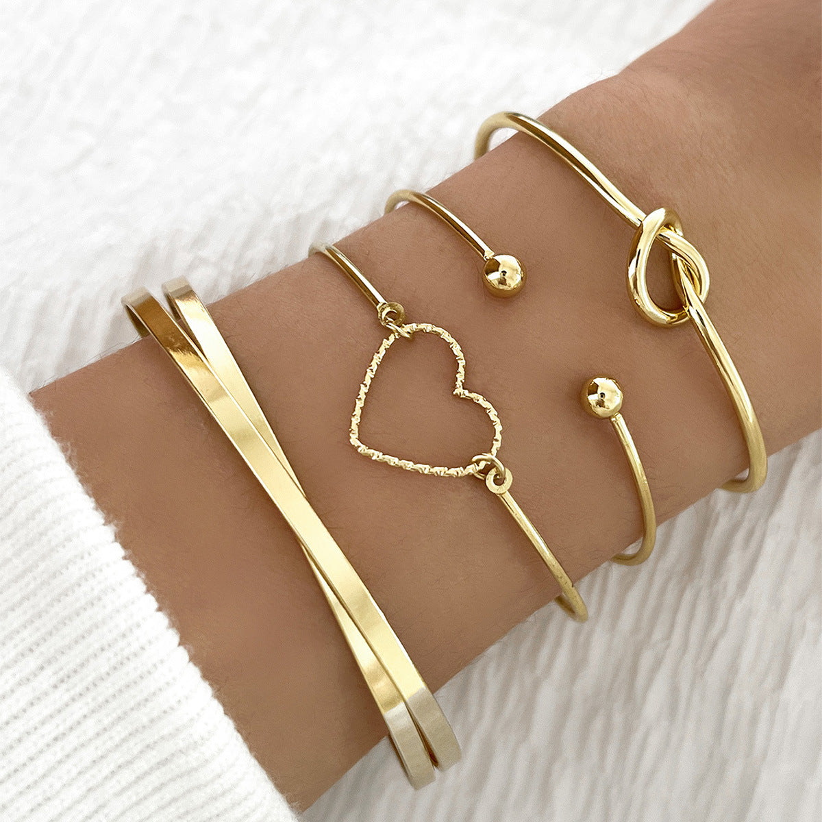 Vintage Gold Crystal Heart, Knot, Love Bangle Bracelets For Women