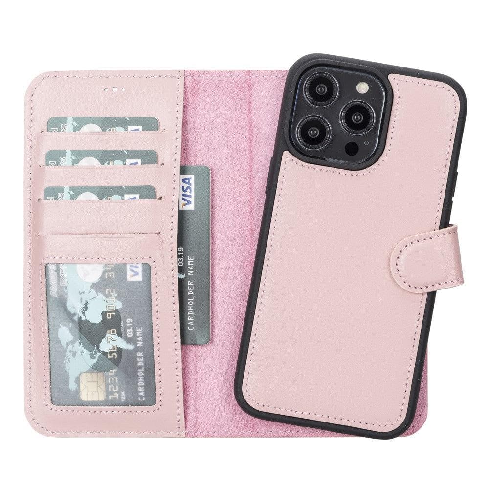 Pink phone case with card slots and back camera area on a white background