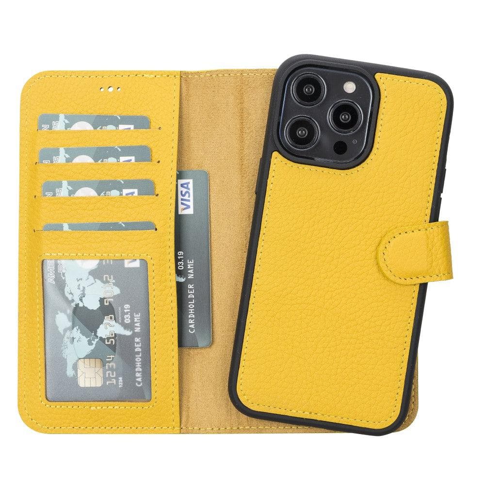 Yellow phone case with card slots on a white background