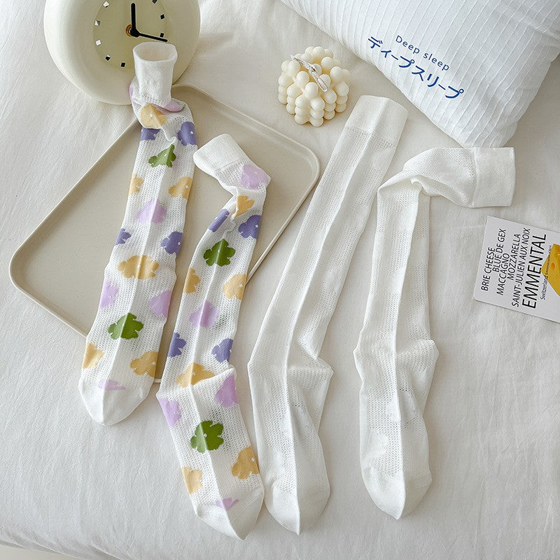 Women's Flower Soft Calf Socks Summer Thin Long Socks Lace Transparent Socks Breathable And Comfortable
