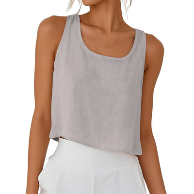 Sleeveless Crew-Neck Button-Up Womens Blouse Top